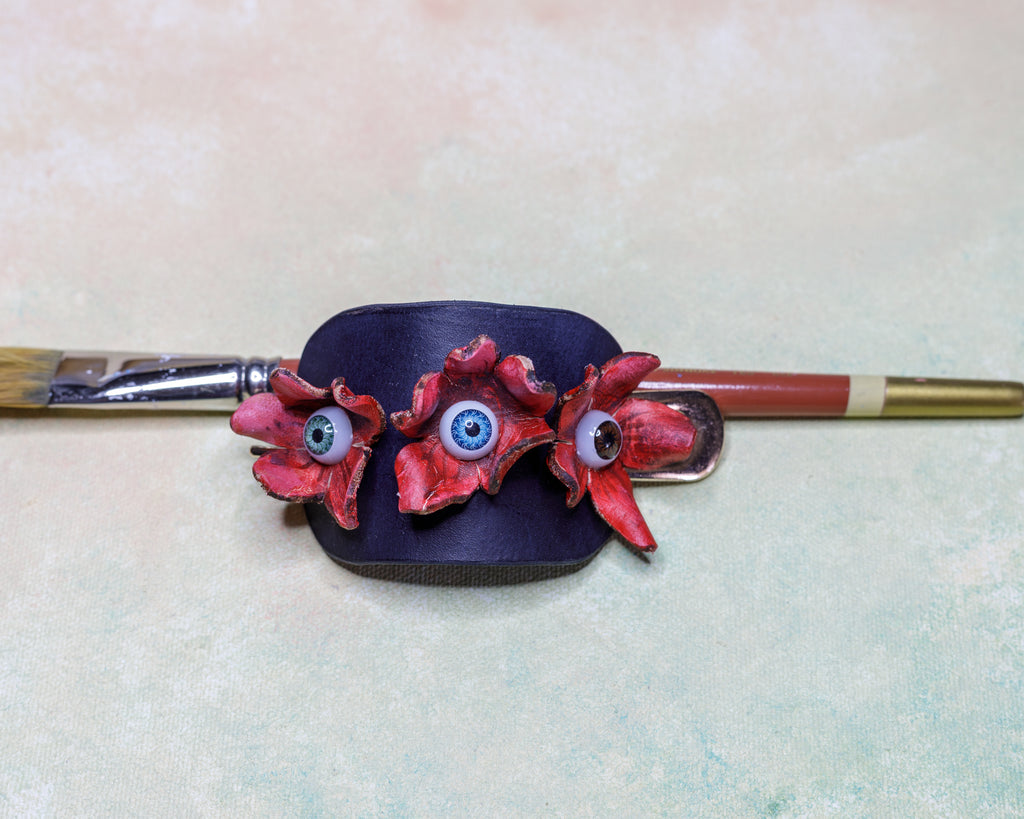 Handmade Leather Ponytail Cuff with Eyes