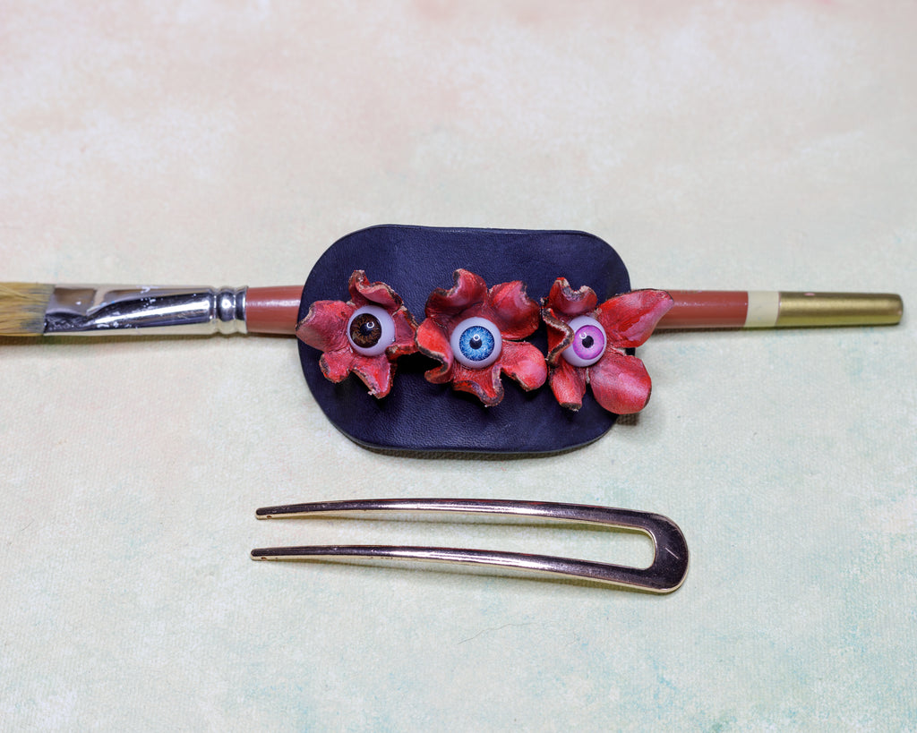 Handmade Leather Ponytail Cuff with Eyes