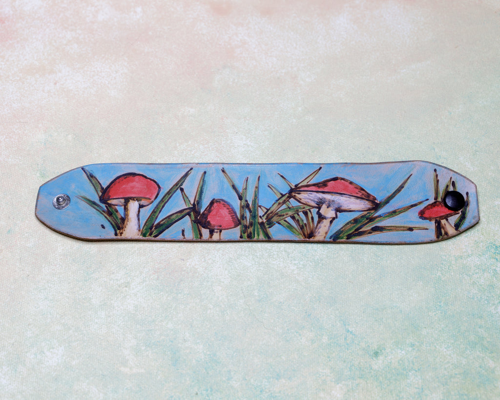 Narrow Leather Cuff Bracelet, Hand-Painted