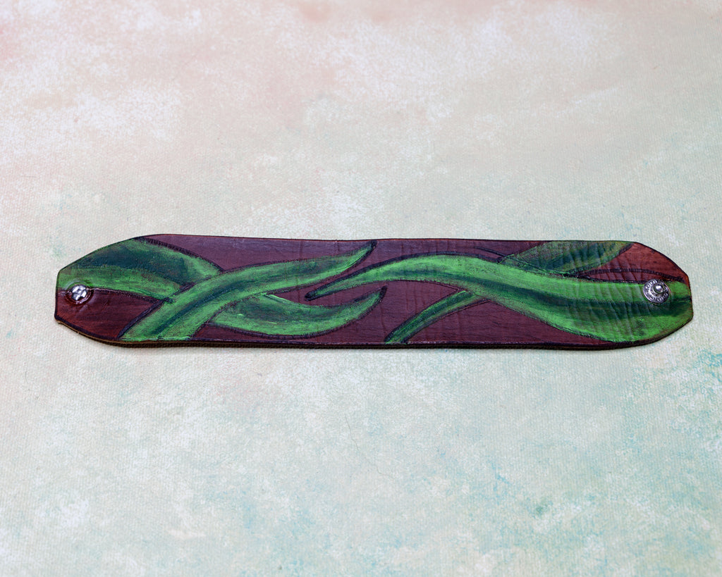 Narrow Leather Cuff Bracelet, Hand-Painted
