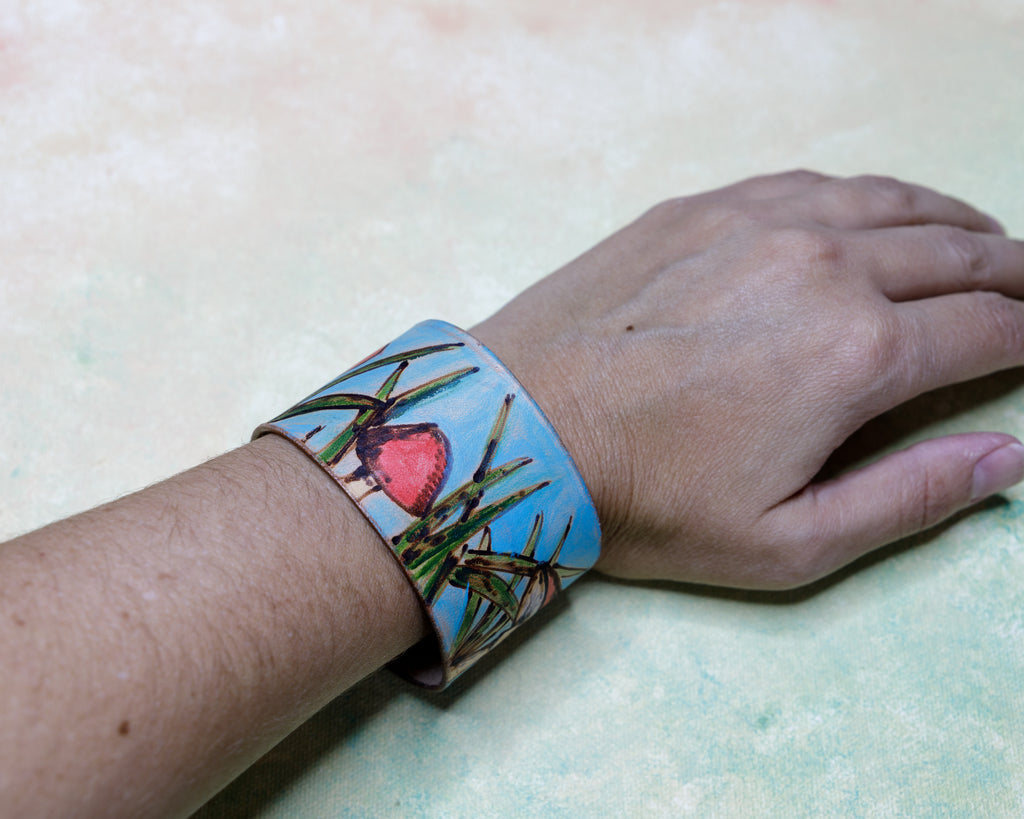 Narrow Leather Cuff Bracelet, Hand-Painted