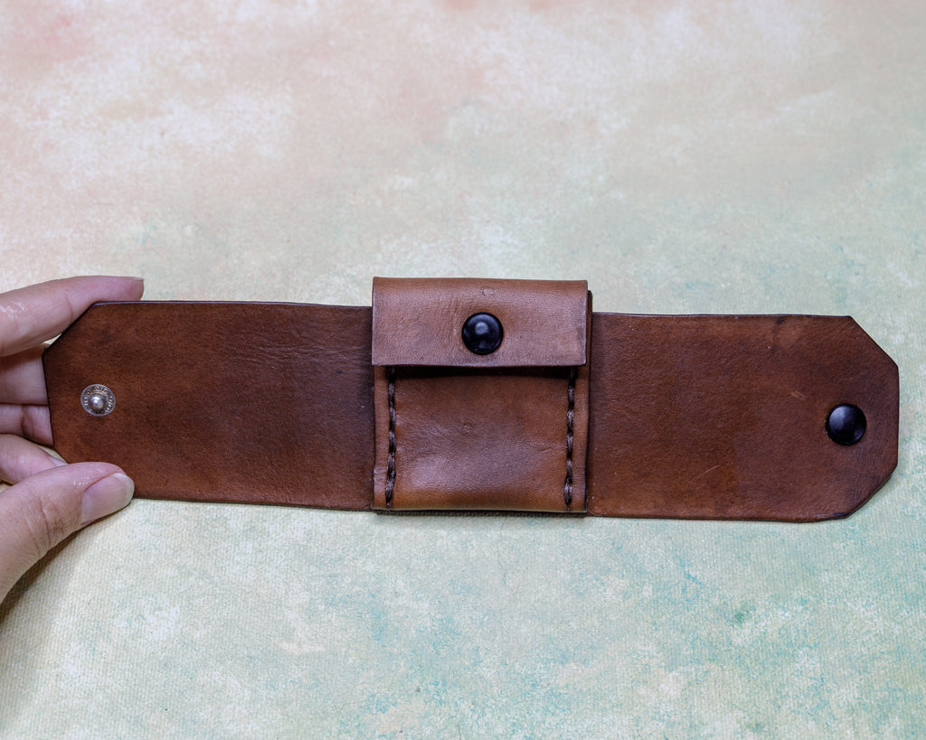 Handmade Leather Wrist Cuff with Note Pouch