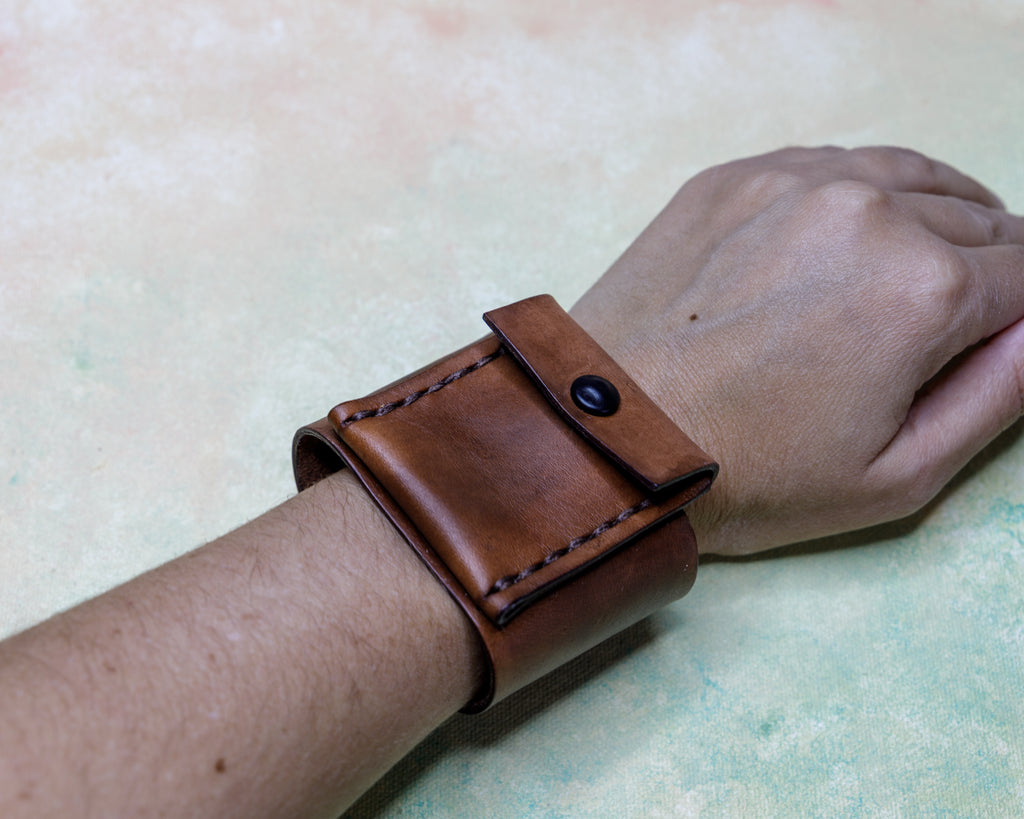 Handmade Leather Wrist Cuff with Note Pouch
