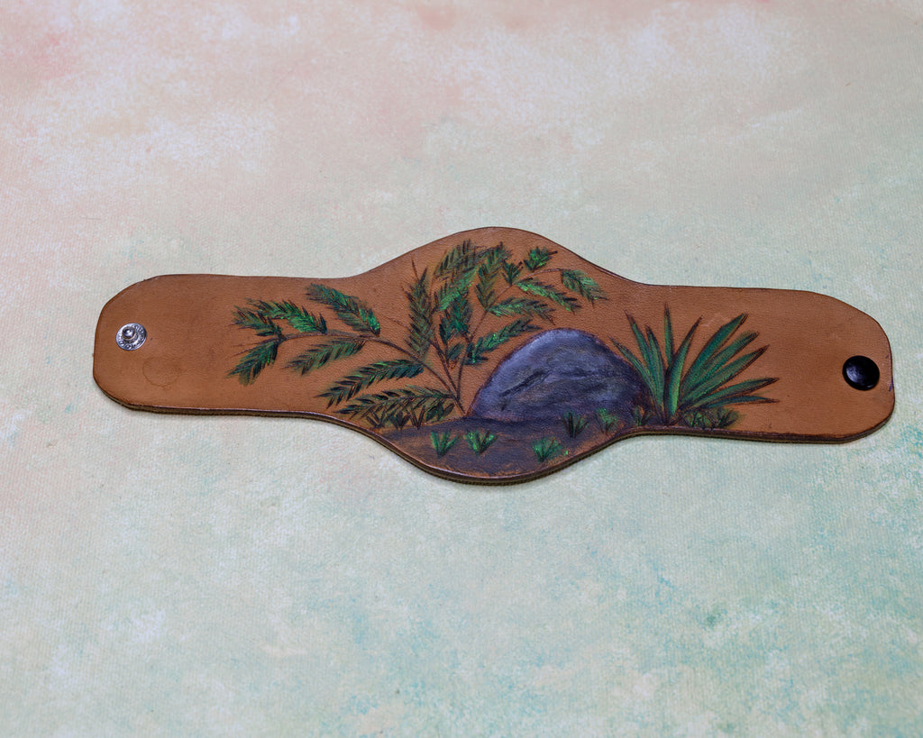 Wide Leather Medallion Cuff, Hand-Tooled
