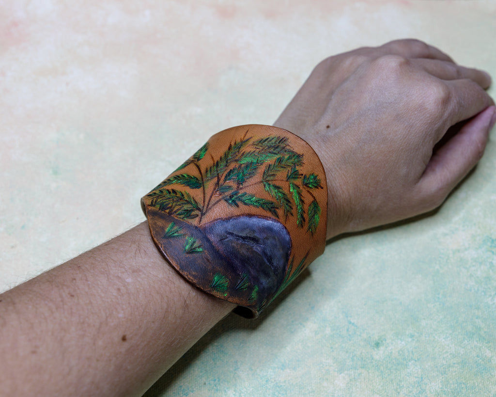 Wide Leather Medallion Cuff, Hand-Tooled